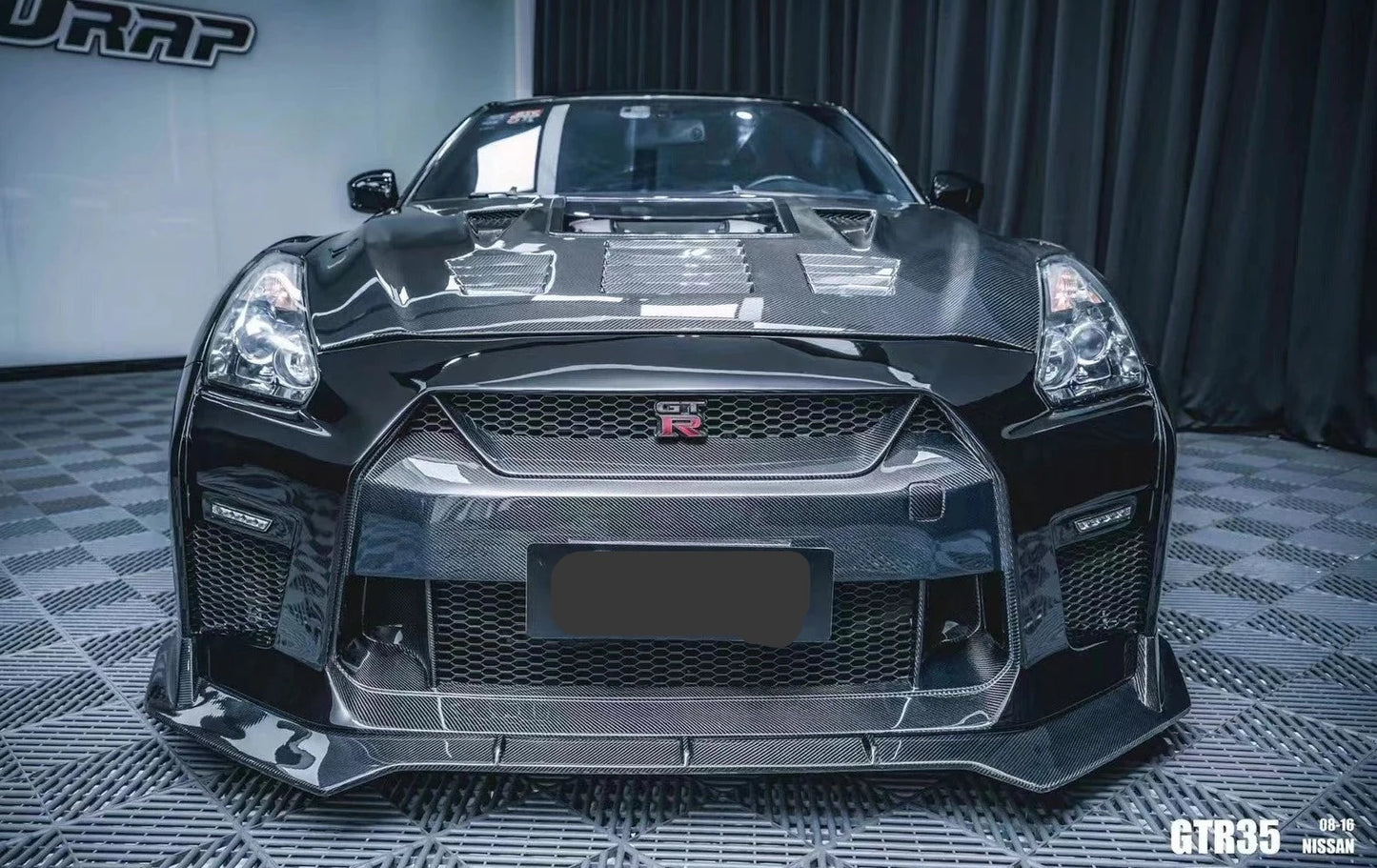 Nissan GTR R35 2008-2019 FPR bumper with Carbon Fiber grill and splitter and LED Lights