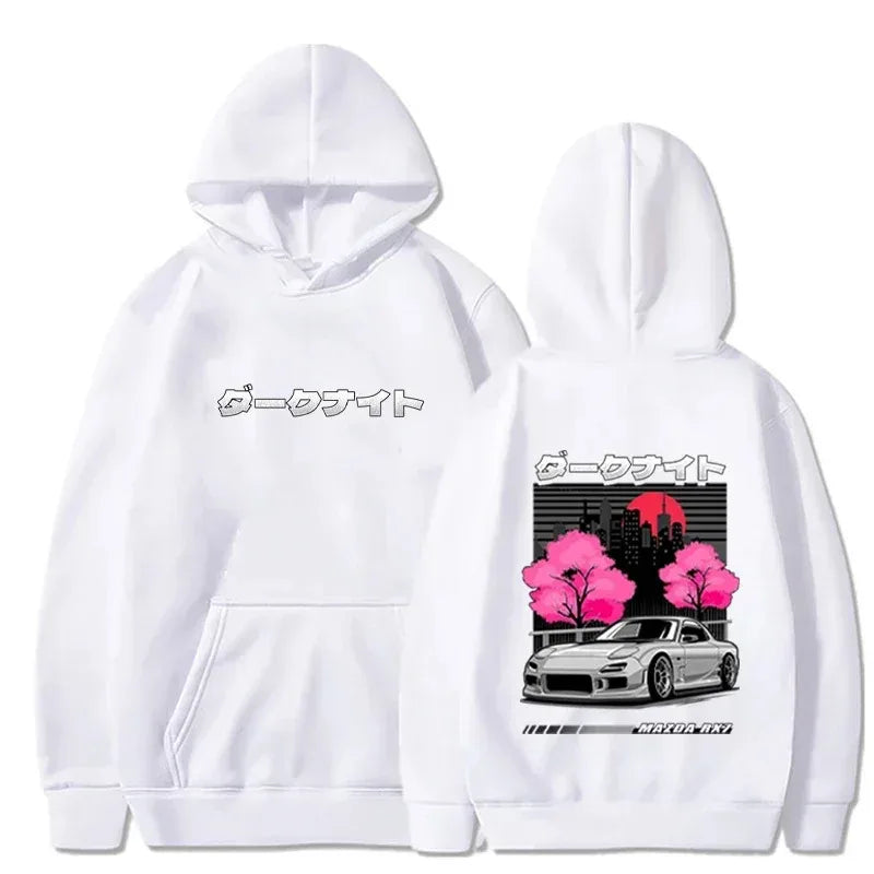 Autumn and Winter Men's Hooded Sweatshirt RX7 Car Print Sweatshirt Casual Fashion Warm Top Street Comfort Hip Hop Clothing