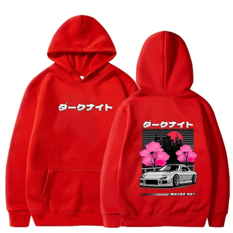 Autumn and Winter Men's Hooded Sweatshirt RX7 Car Print Sweatshirt Casual Fashion Warm Top Street Comfort Hip Hop Clothing