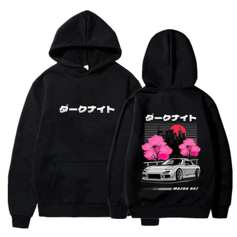 Autumn and Winter Men's Hooded Sweatshirt RX7 Car Print Sweatshirt Casual Fashion Warm Top Street Comfort Hip Hop Clothing