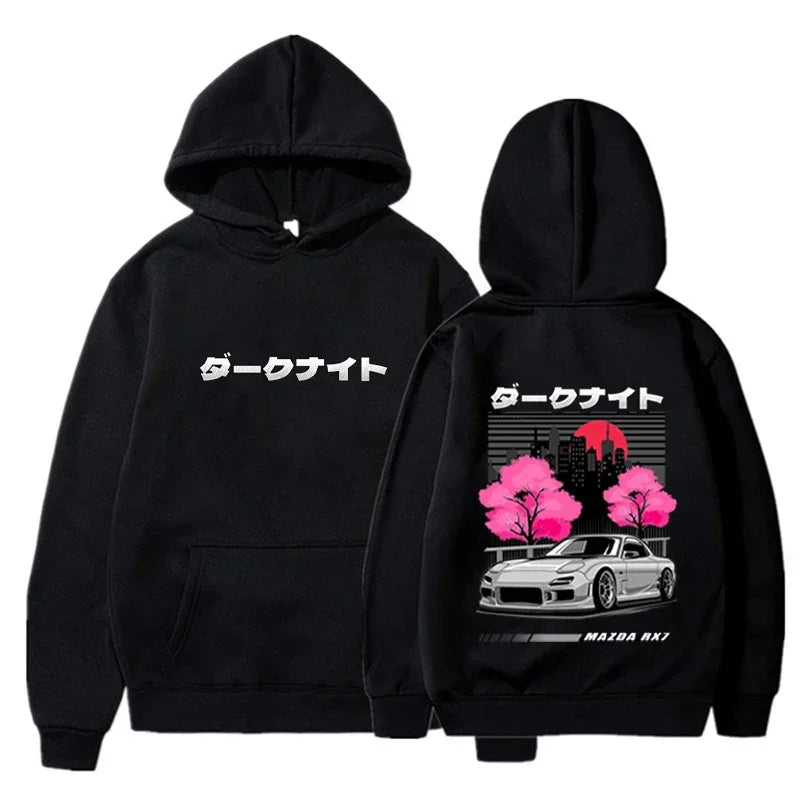 Autumn and Winter Men's Hooded Sweatshirt RX7 Car Print Sweatshirt Casual Fashion Warm Top Street Comfort Hip Hop Clothing
