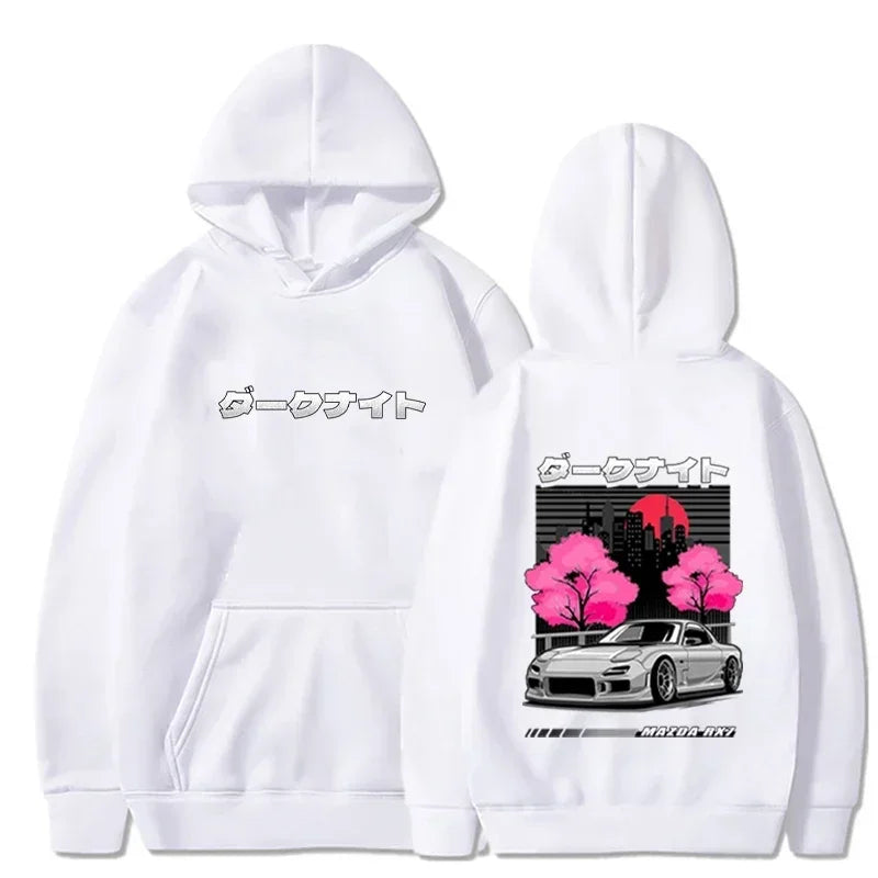 Autumn and Winter Men's Hooded Sweatshirt RX7 Car Print Sweatshirt Casual Fashion Warm Top Street Comfort Hip Hop Clothing